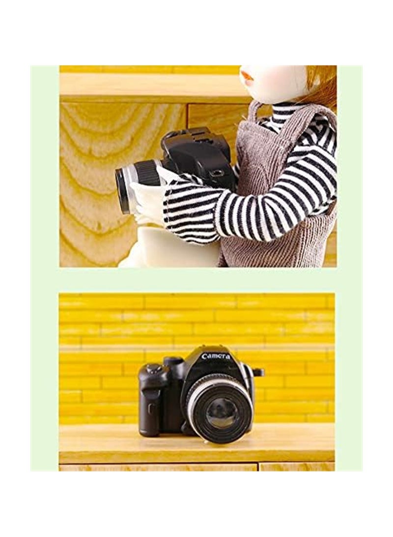 Mini Camera for Dolls, 1:4 Scale Miniature SLR Camera Mini Camera Ornament with Flash and Shutter Sound, Vintage Camera Model Digital SLR Camera, 4 Pcs
