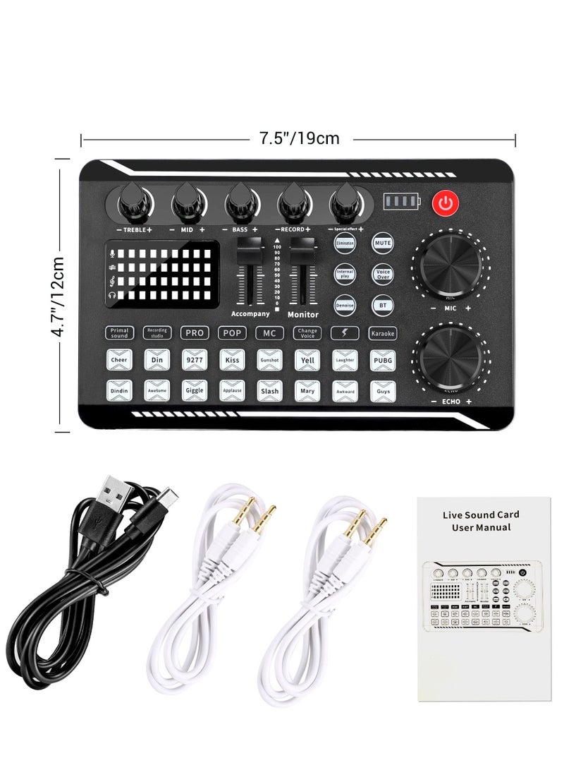 F998 Live Sound Card Audio Mixer Podcast Audio Interface with DJ Mixer Effects Voice Converter with Sound Effects for Karaoke Tiktok YouTube Live Recording Games