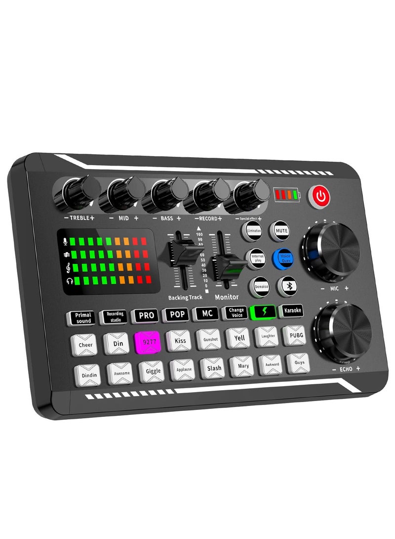 F998 Live Sound Card Audio Mixer Podcast Audio Interface with DJ Mixer Effects Voice Converter with Sound Effects for Karaoke Tiktok YouTube Live Recording Games