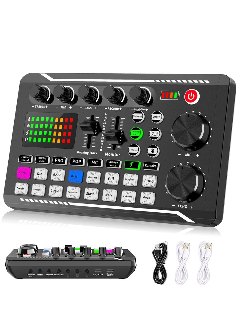 F998 Live Sound Card Audio Mixer Podcast Audio Interface with DJ Mixer Effects Voice Converter with Sound Effects for Karaoke Tiktok YouTube Live Recording Games