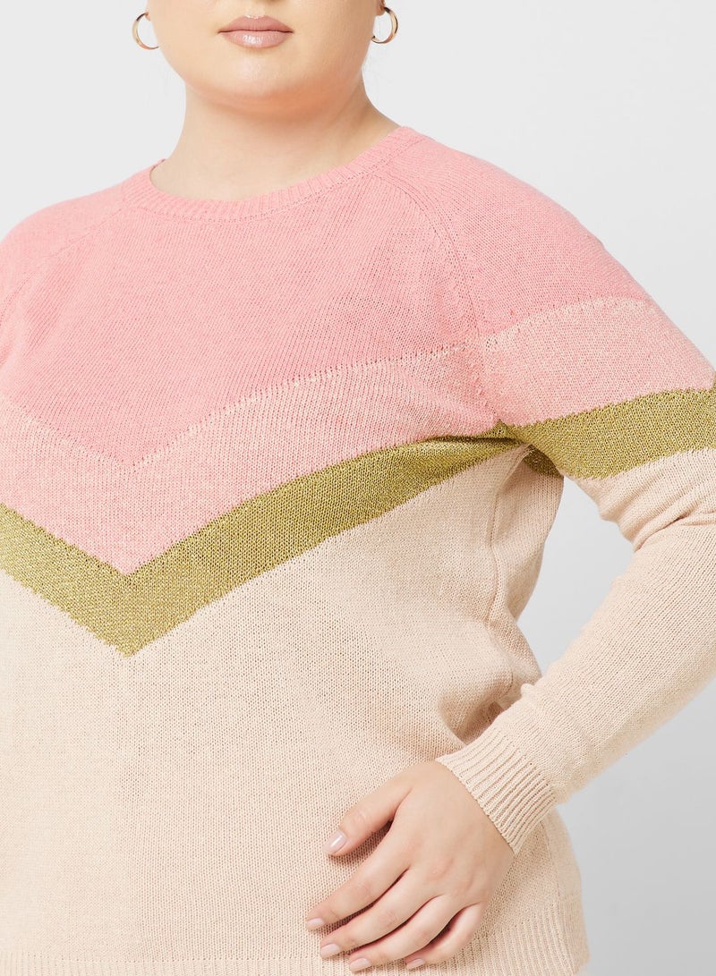 Colourblock Detail Round Neck Sweater