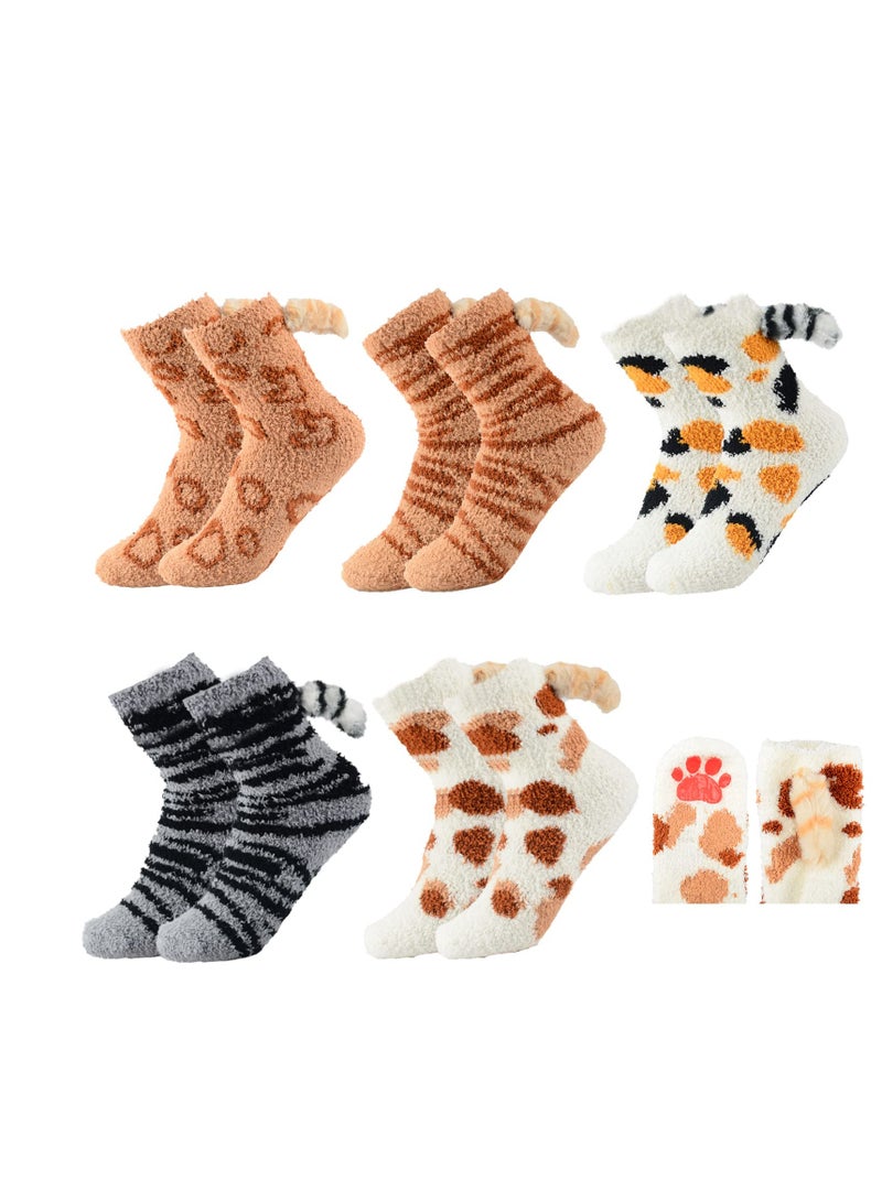 5 Pairs Women's Fuzzy Socks Winter Warm Fluffy Soft Slipper Home Sleeping Cute Animal Women's Cozy Fluffy Socks Fuzzy Plush