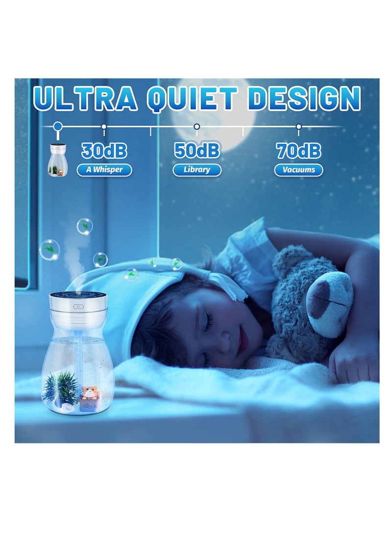Cool Mist Humidifier Office Bedroom Air Purifier Usb Charging Kawaii With Led Light Moisturizing Bottle(White)