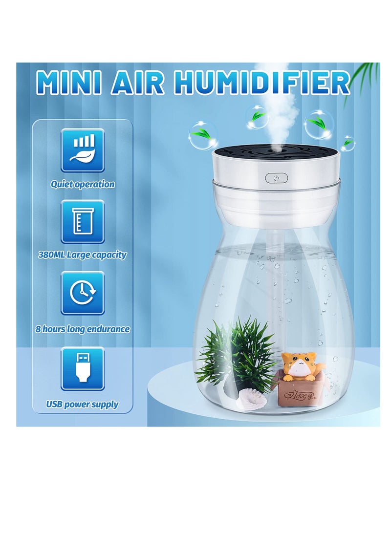 Cool Mist Humidifier Office Bedroom Air Purifier Usb Charging Kawaii With Led Light Moisturizing Bottle(White)