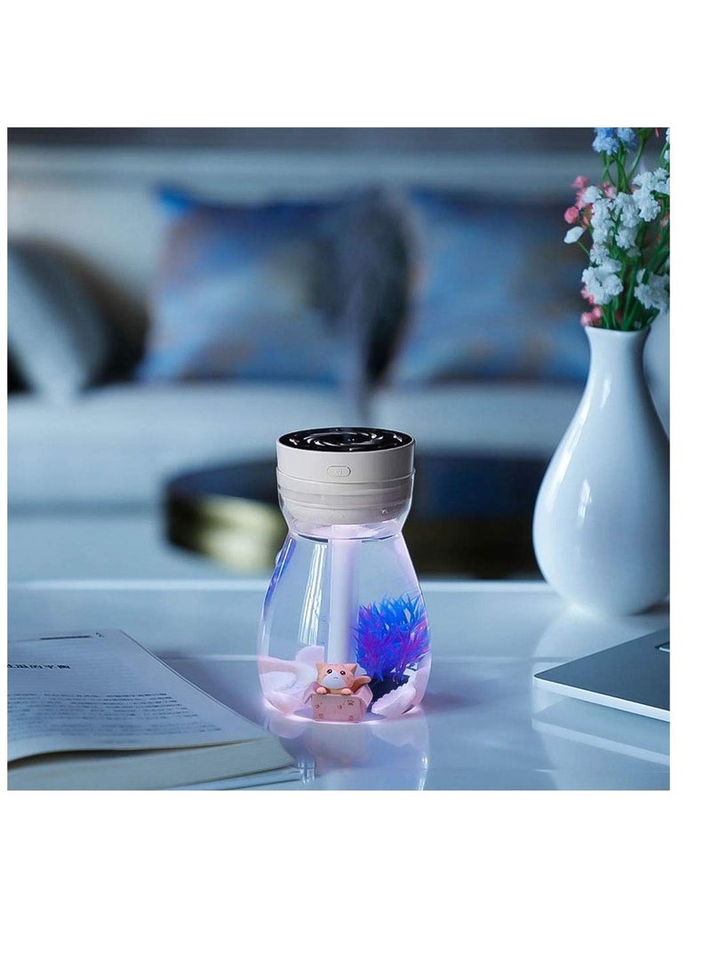 Cool Mist Humidifier Office Bedroom Air Purifier Usb Charging Kawaii With Led Light Moisturizing Bottle(White)