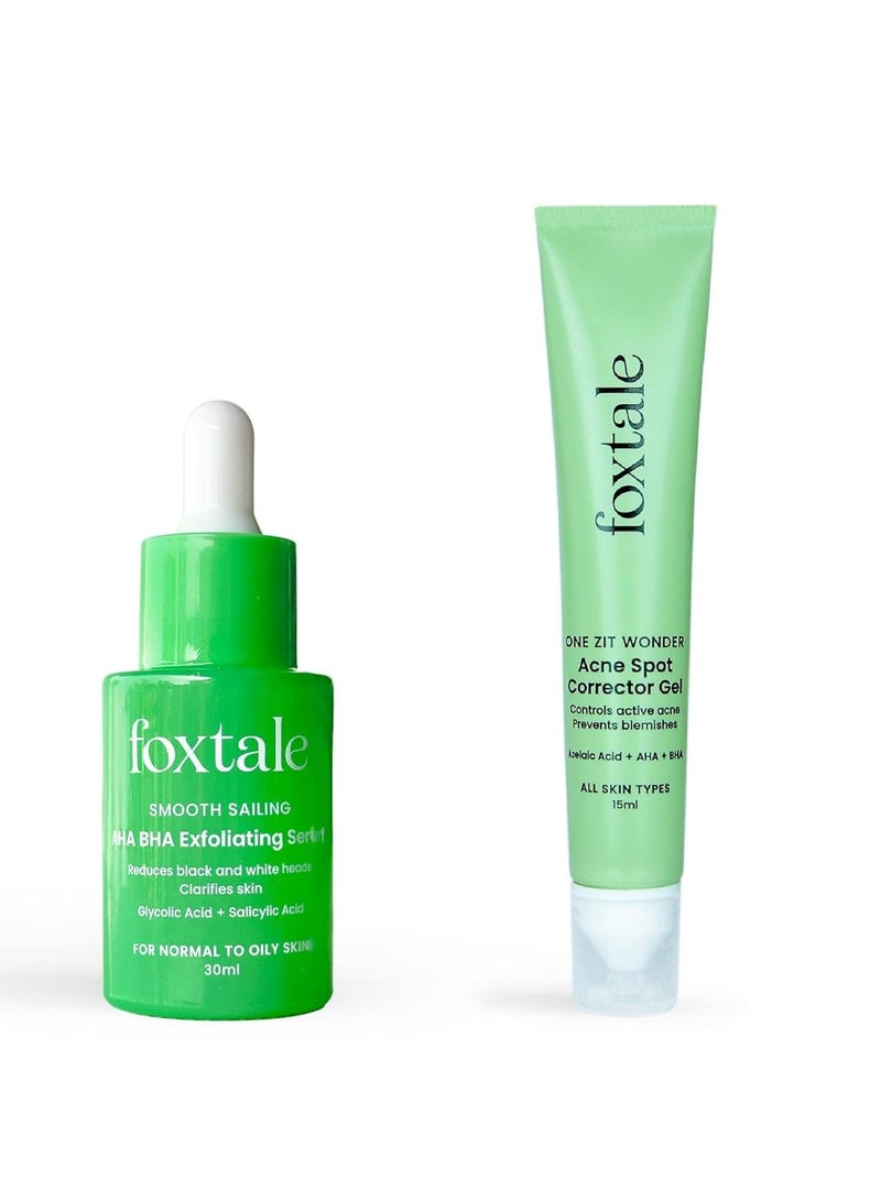 Foxtale Acne Treatment Smooth Sailing  Exfoliating Serum 30ml and Acne Spot Corrector Gel 15ml
