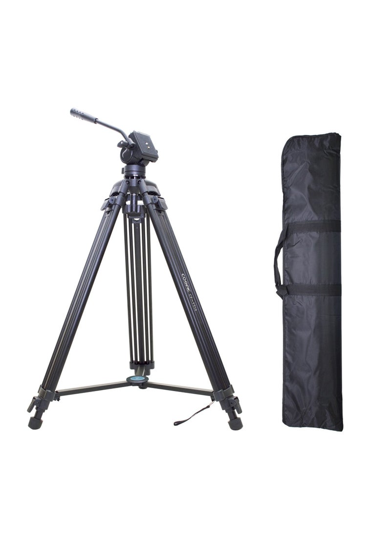 CP-VT10 Professional Heavy Duty Aluminum Alloy Video Tripod 360° Degree Fluid Drag Head Max Height 170cm Compatible with Sony Canon Nikon DSLR Shooting Load up to 10KG