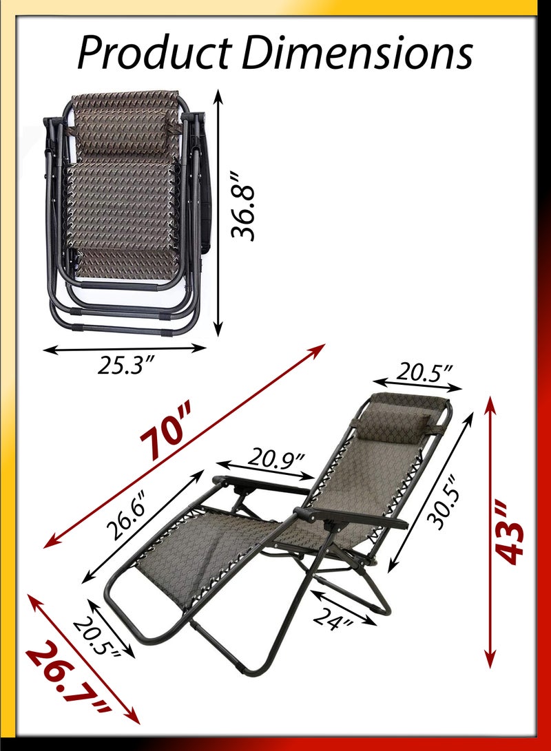 Zero Gravity Beach Bed Folding Chair Outdoor Relaxation 165 Degree Recline Adjustable Headrest Portable Design Ideal Patio Lounge Pool Side Garden Chair Sun Lounger Camping Fire Pit Hangouts Leisure
