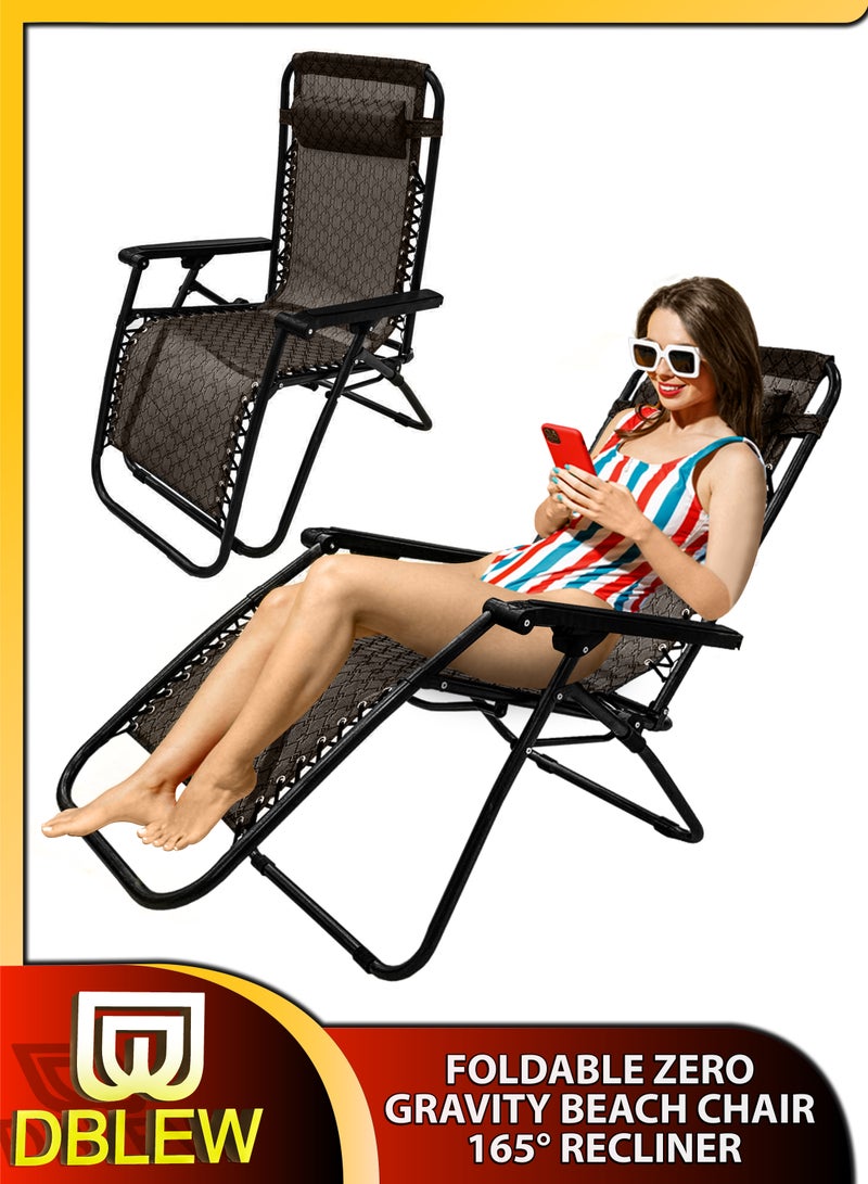 Zero Gravity Beach Bed Folding Chair Outdoor Relaxation 165 Degree Recline Adjustable Headrest Portable Design Ideal Patio Lounge Pool Side Garden Chair Sun Lounger Camping Fire Pit Hangouts Leisure