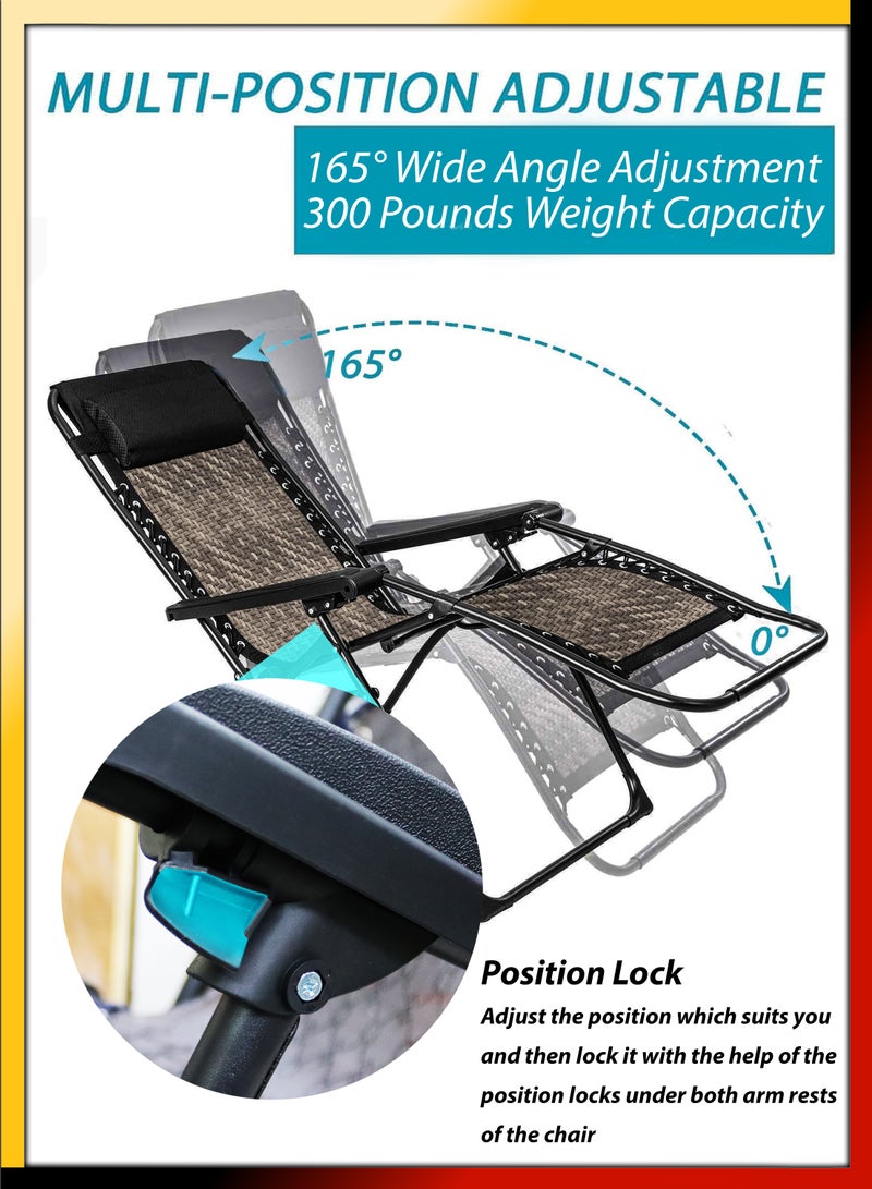 Zero Gravity Beach Bed Folding Chair Outdoor Relaxation 165 Degree Recline Adjustable Headrest Portable Design Ideal Patio Lounge Pool Side Garden Chair Sun Lounger Camping Fire Pit Hangouts Leisure