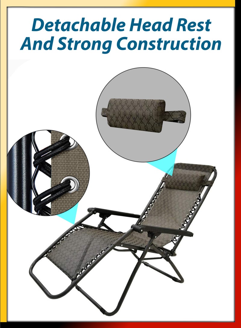 Zero Gravity Beach Bed Folding Chair Outdoor Relaxation 165 Degree Recline Adjustable Headrest Portable Design Ideal Patio Lounge Pool Side Garden Chair Sun Lounger Camping Fire Pit Hangouts Leisure