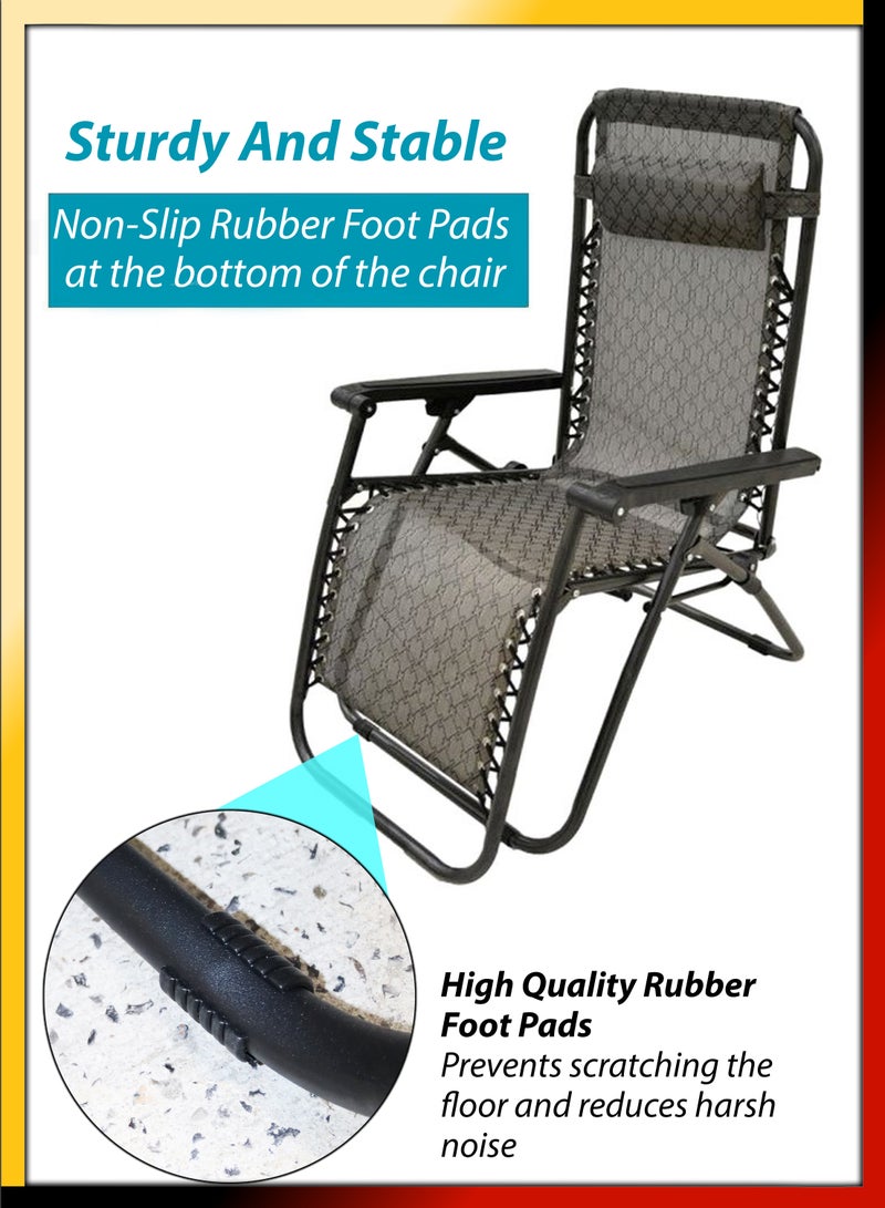 Zero Gravity Beach Bed Folding Chair Outdoor Relaxation 165 Degree Recline Adjustable Headrest Portable Design Ideal Patio Lounge Pool Side Garden Chair Sun Lounger Camping Fire Pit Hangouts Leisure