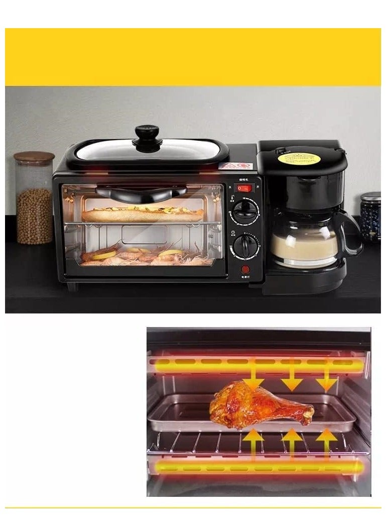 3 in 1 Breakfast Maker With A Free Baking Tray Includes frying Pan Oven And Coffee Maker