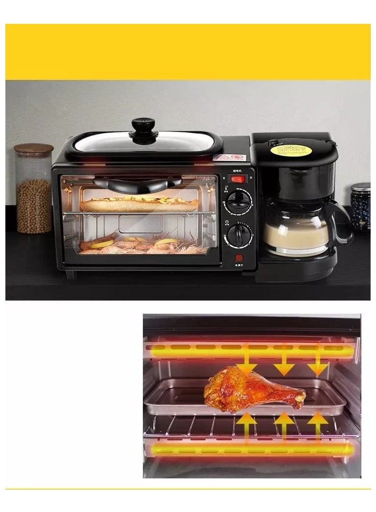 3 in 1 Breakfast Maker With A Free Baking Tray Includes frying Pan Oven And Coffee Maker