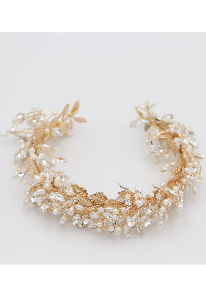 Ddaniela Nusra collection Headband white pearl with gold Flowers For Women's and  Girls