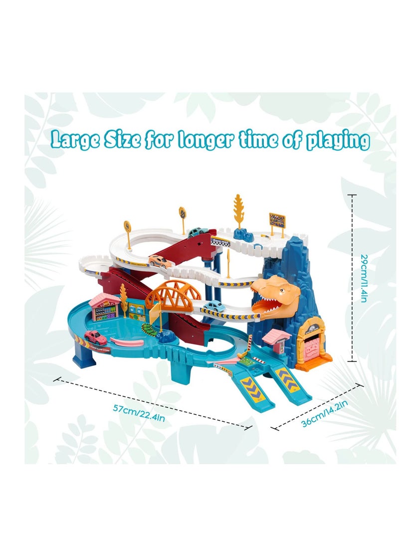 Car Racing Track for Children, Adventure Toy Dinosaur Climbing Hills Motor with 4 Cars Colourful Vehicles Construction Play Set