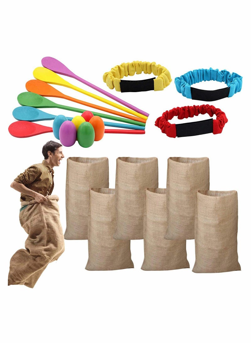 Potato Sack Race Bags Egg and Spoon Legged Relay Bands Elastic Tie Rope for Kids Family Activity Outdoor Game Lawn Games 6 Player