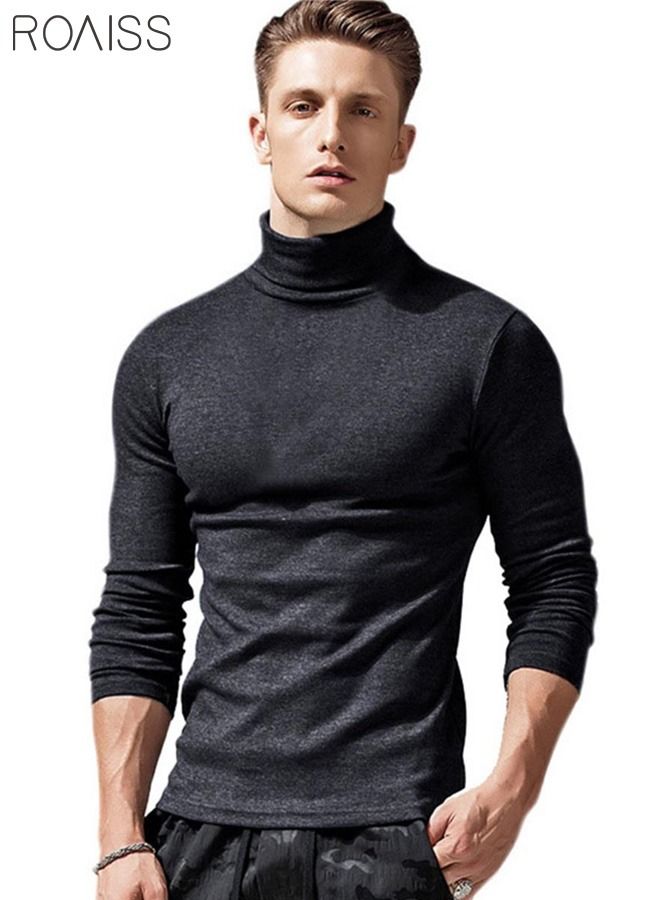 ROAISS Men's Casual Bottoming Shirt Fashion High Neck Long Sleeve Top Stretch Tight T-Shirt