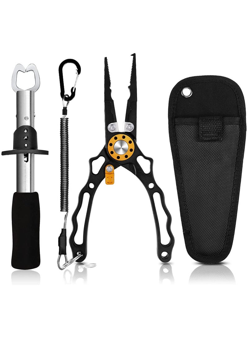 Fishing Pliers, Gear, Fish Control, Multi-purpose Firm Lip Grabber, Stainless Steel and Anti-corrosion Coating, Accessories, Sheath Storage, Gifts for Men