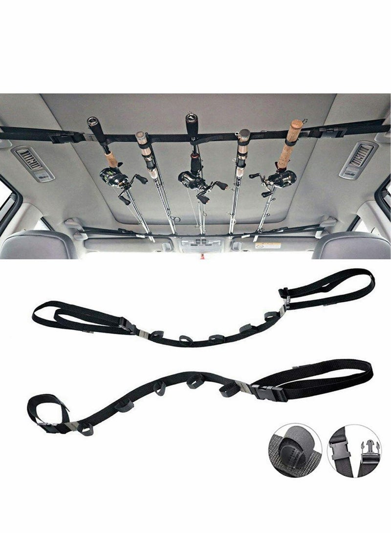 Vehicle Fishing Pole Holder, 2 Strap Adjustable Nylon Car Rod Rack 86.6 Inches Length Belt Strap, for Car, SUVs and Vans