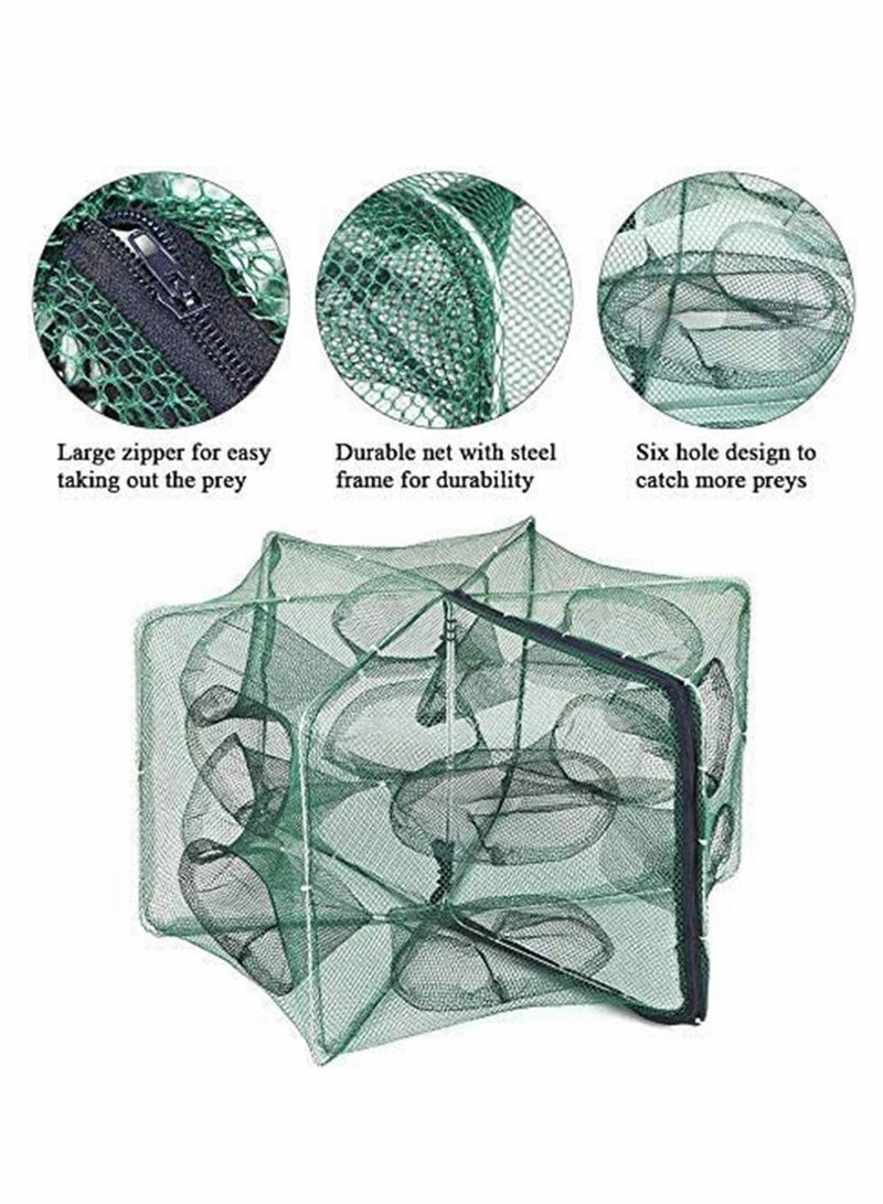 Holes Automatic Fishing Net Shrimp Cage Nylon Foldable Crab Fish Trap Cast Retractable Large Zipper Trap(12 Holes)