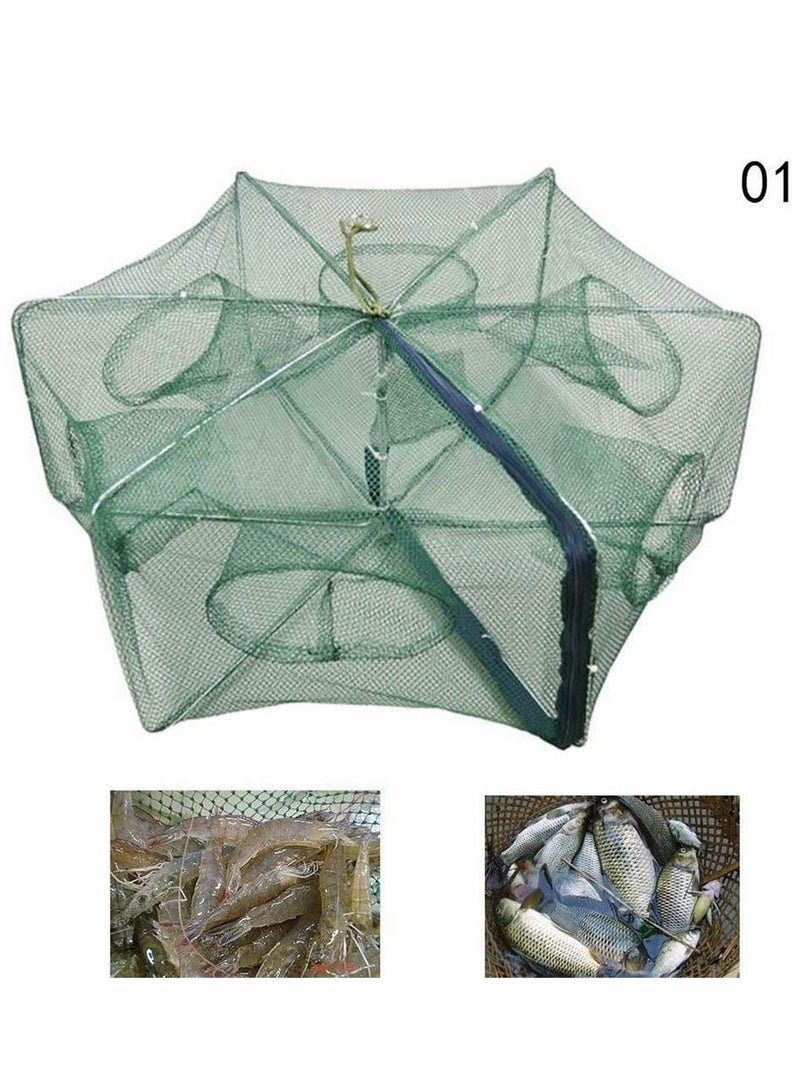 Holes Automatic Fishing Net Shrimp Cage Nylon Foldable Crab Fish Trap Cast Retractable Large Zipper Trap(12 Holes)