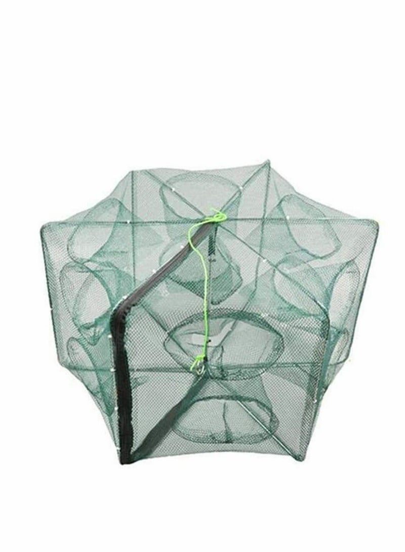 Holes Automatic Fishing Net Shrimp Cage Nylon Foldable Crab Fish Trap Cast Retractable Large Zipper Trap(12 Holes)