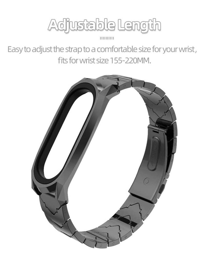 Strap Compatible Xiaomi Mi Band 6/5/4/3, Replacement Bracelet Wristbands for 6 Correa NFC Global Version Metal Stainless Steel (Black)