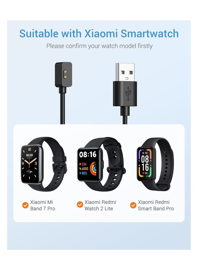 2Pcs Magnetic Charging Cable Compatible with Xiaomi Redmi Watch 3/Redmi 2 Lite/Redmi Smart Band Pro/Mi 7 Pro, Portable Replacement Dock 3.3FT/1M USB Charge Cord