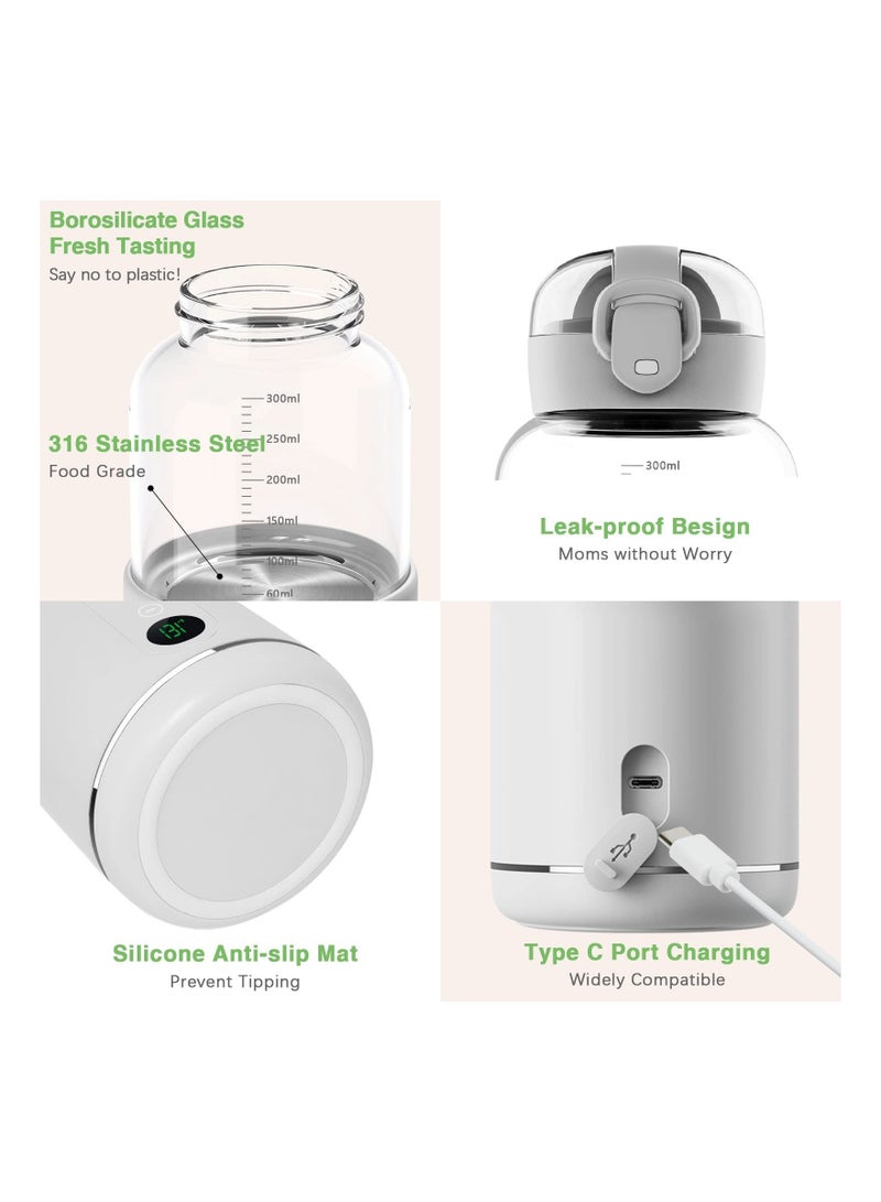 Water Warmer Rechargeable for Formula, BreastMilk, Precise Temp Control, 300ml, Portable Instant Travel, Smart Wireless Baby Flask Car, Outdoor, Battery Powered