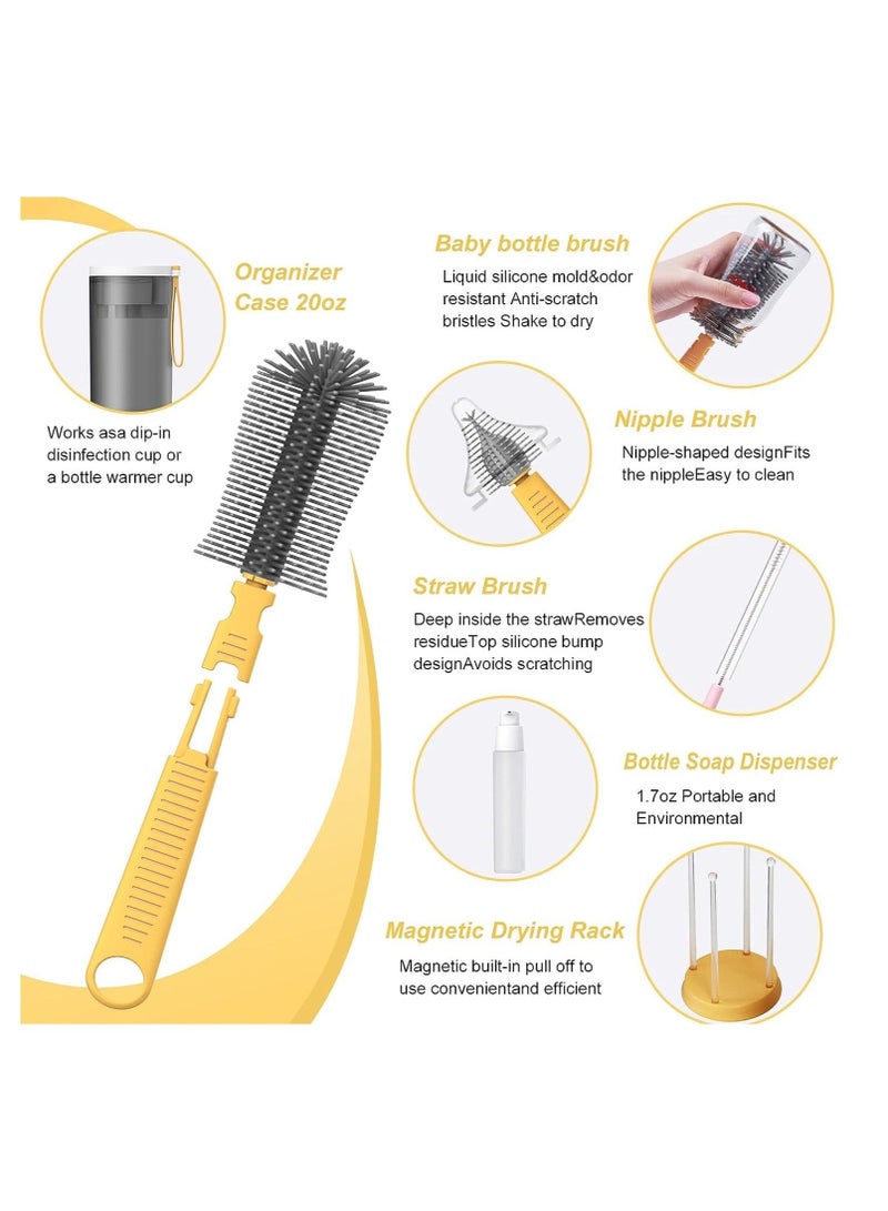 Bottle Brush Travel Baby Set with Cleaner and Drying Rack Gift for Newborn Mothers Suitable Home Essentials Moms Straw Brushes