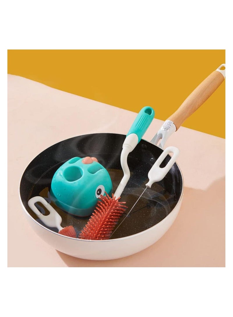 Baby Bottle Brush Set, 4 in 1 Soft Silicone Cleaner with Teat Straw and Stand, for Cleaning Water Bottles Glass Cup Thermoses