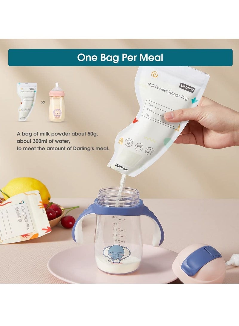 Baby Formula Storage Bag for Travel Milk Powder Dispenser Portable Infant Feeding Food Pouches Breastmilk Bags 1.8oz with Temp-Sensing Doubled-Sealed Hygienically Self Standing 32pcs