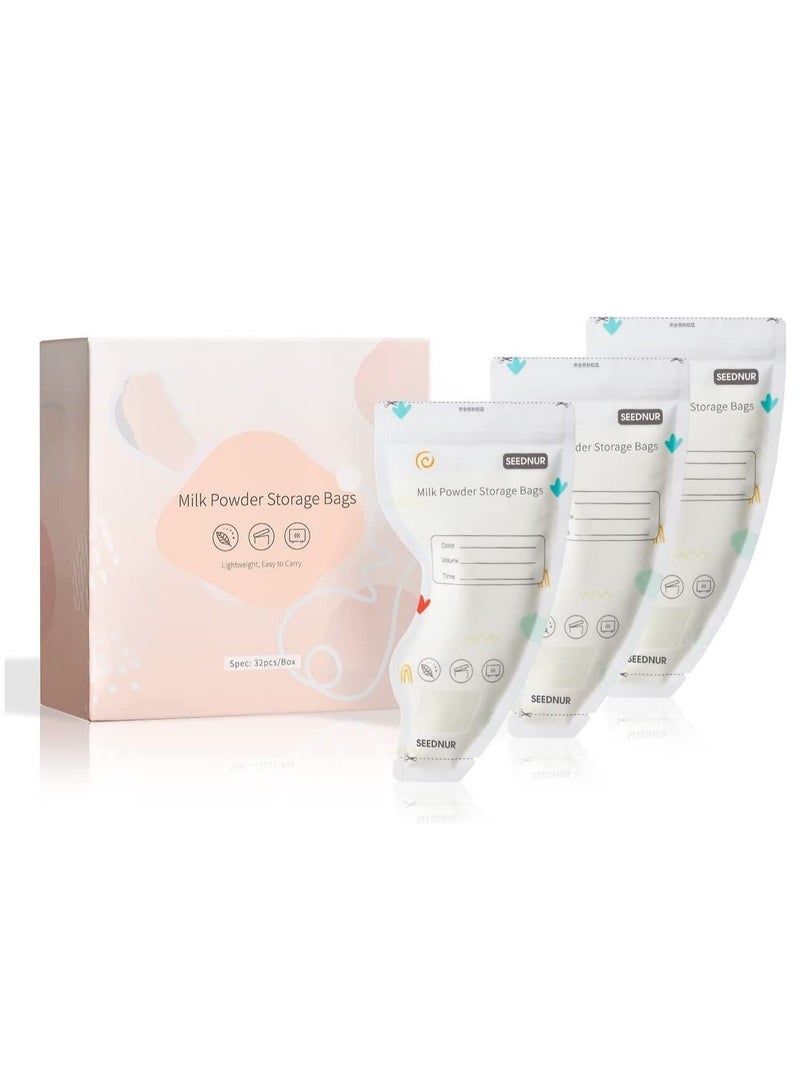 Baby Formula Storage Bag for Travel Milk Powder Dispenser Portable Infant Feeding Food Pouches Breastmilk Bags 1.8oz with Temp-Sensing Doubled-Sealed Hygienically Self Standing 32pcs