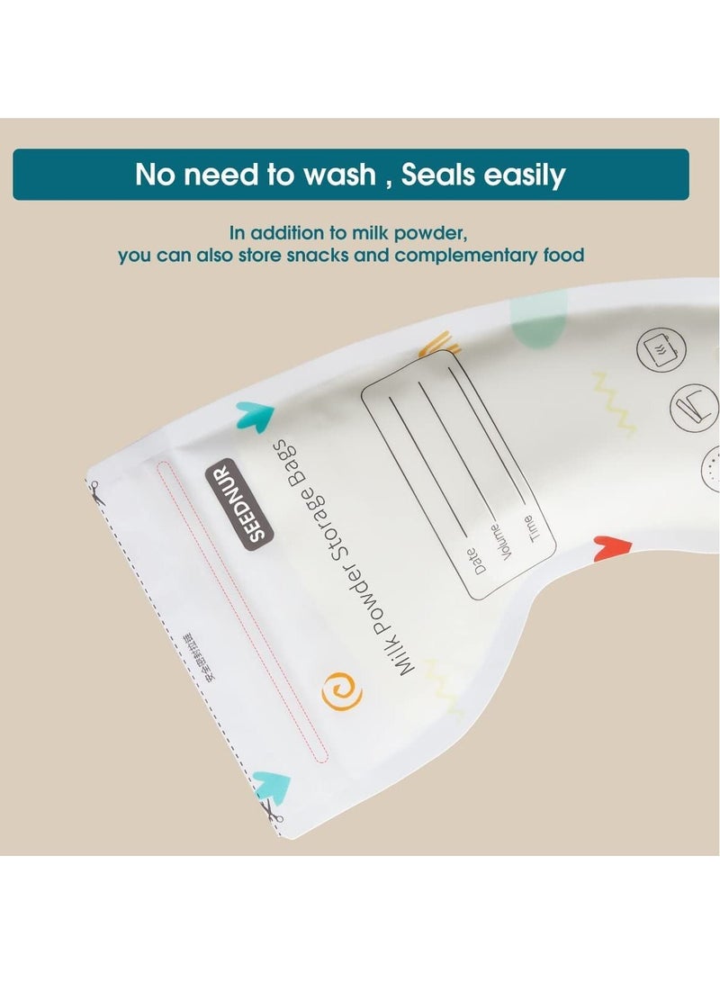 Baby Formula Storage Bag for Travel Milk Powder Dispenser Portable Infant Feeding Food Pouches Breastmilk Bags 1.8oz with Temp-Sensing Doubled-Sealed Hygienically Self Standing 32pcs