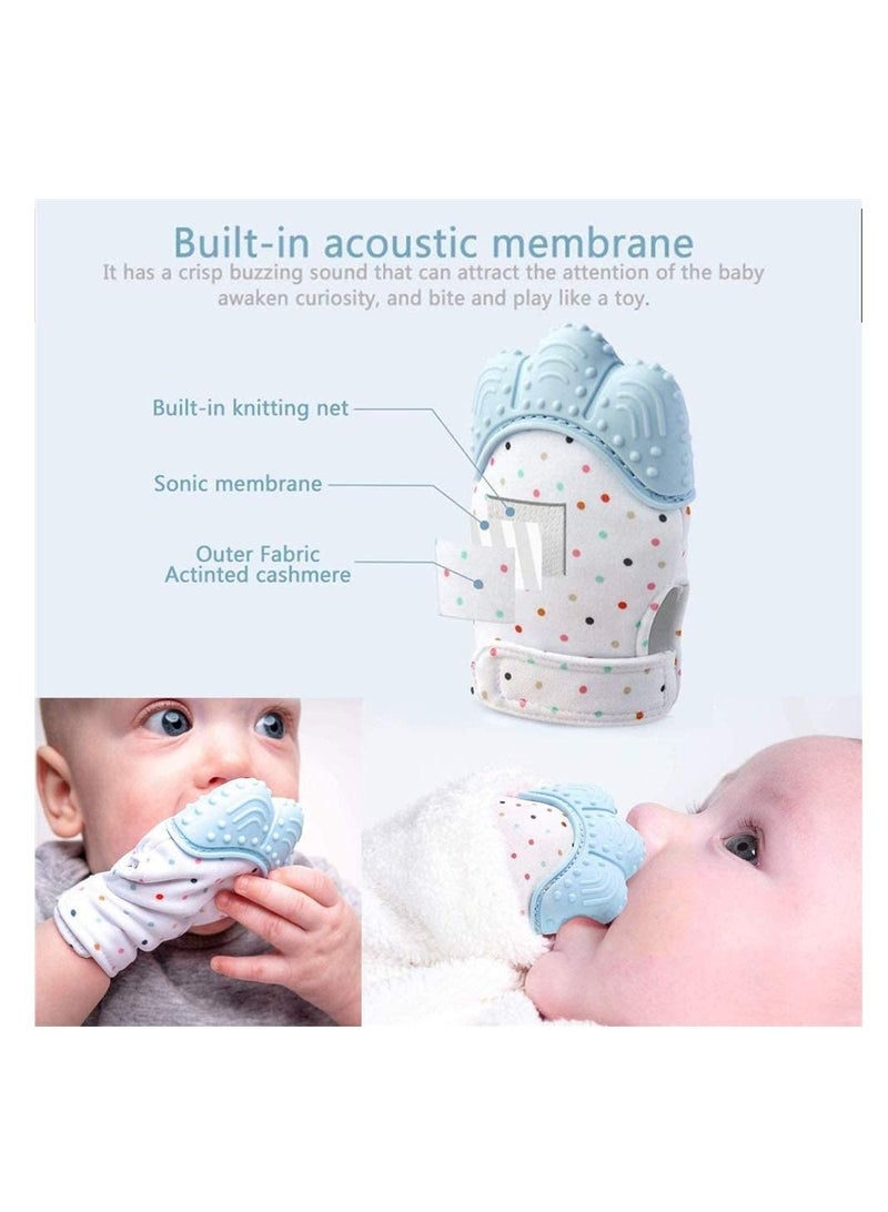 Baby Teething Mitten 4 Pack Food Grade Silicone Teether Glove Prevent Scratches Protection Gloves Soothing Pain Relief Mitt Stimulating Toys for Orange & Blue (Blue)