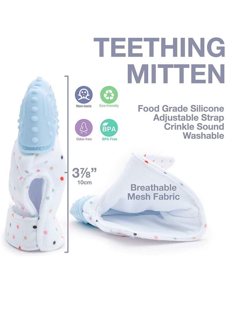 Baby Teething Mitten 4 Pack Food Grade Silicone Teether Glove Prevent Scratches Protection Gloves Soothing Pain Relief Mitt Stimulating Toys for Orange & Blue (Blue)