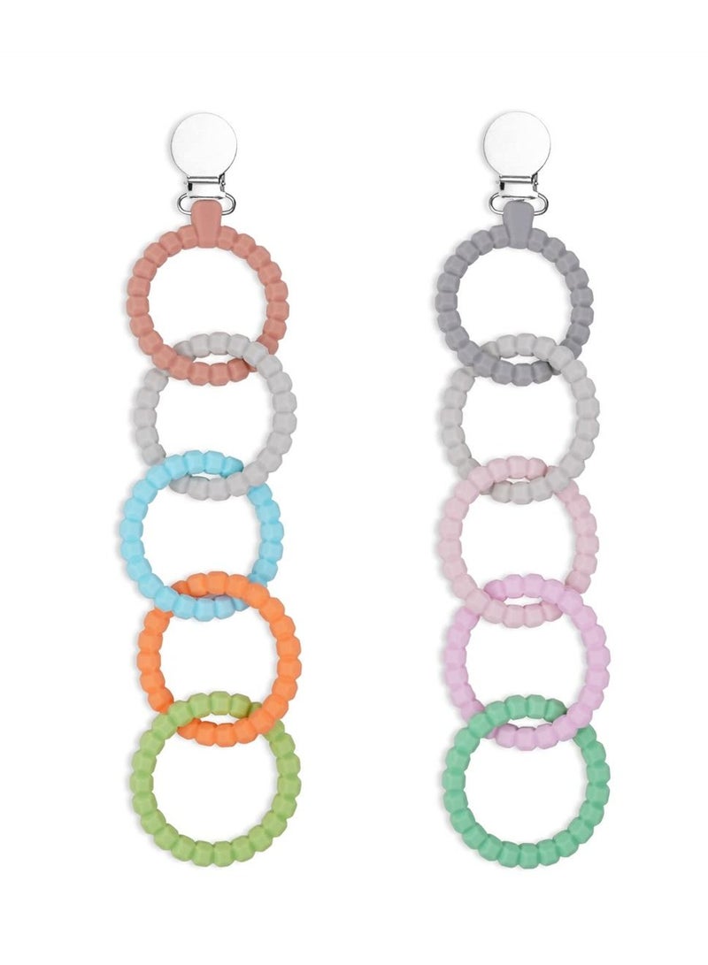 Teether Links Set, 2 Strings of Food Grade Silicone Teething Toys with Pacifier Clip, Soothe Your Newborn Safe and Attachable Chews