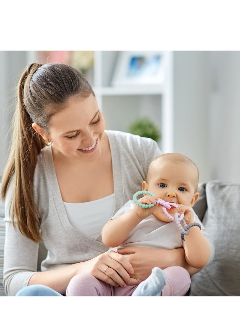 Teether Links Set, 2 Strings of Food Grade Silicone Teething Toys with Pacifier Clip, Soothe Your Newborn Safe and Attachable Chews