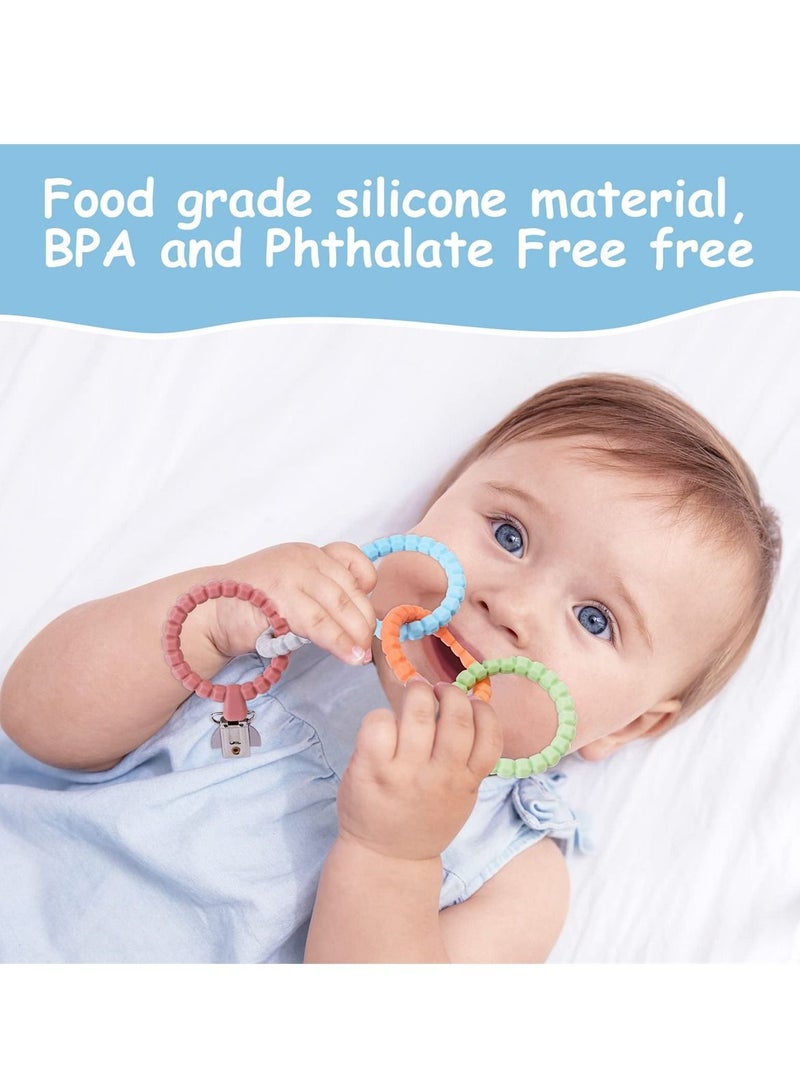 Teether Links Set, 2 Strings of Food Grade Silicone Teething Toys with Pacifier Clip, Soothe Your Newborn Safe and Attachable Chews