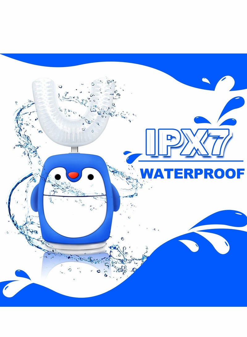 Kids U Shaped Electric Toothbrush, Automatic Timer Tooth Brush, Ultrasonic Toothbrushes with 5 Cleaning Modes IPX7 Waterproof Auto Toothbrush for Children Toddler(Age 2-6, Blue)