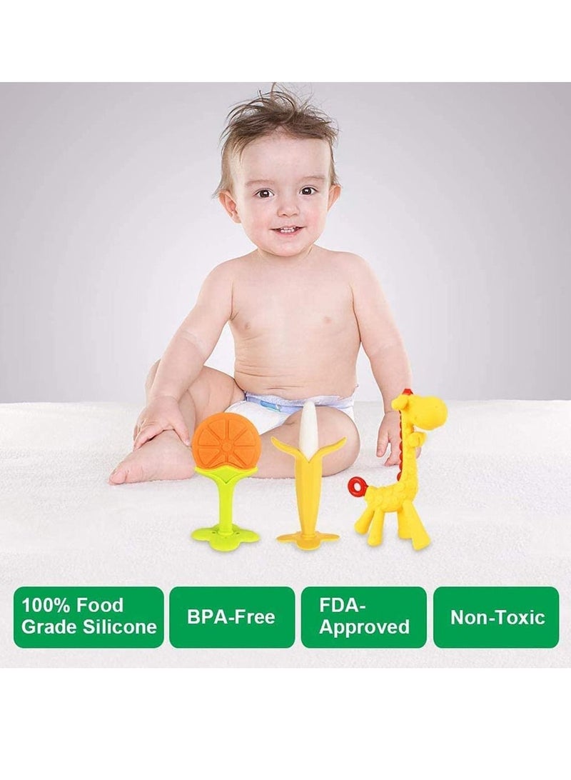 Teething Toys for Baby Natural Silicone Teether Set Fruit Feeder Teethers Babies Feeders Newborn Free Organic Freezer Safe Infants and Toddlers Toy BPA-Free