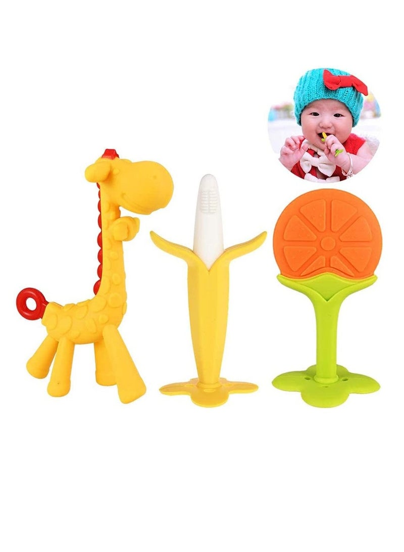 Teething Toys for Baby Natural Silicone Teether Set Fruit Feeder Teethers Babies Feeders Newborn Free Organic Freezer Safe Infants and Toddlers Toy BPA-Free