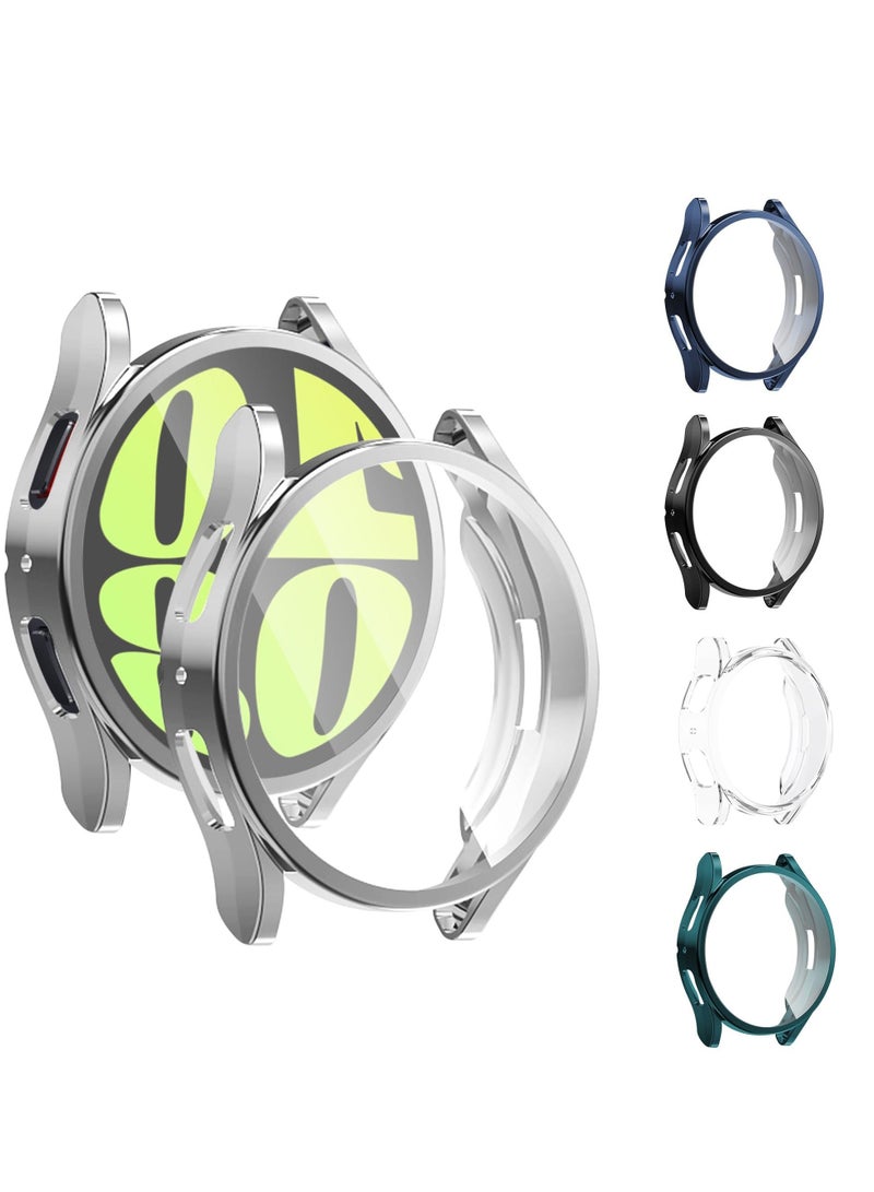 5 Pcs Seltureone Compatible for Samsung Galaxy Watch 6 44mm Screen Protector Case, Soft TPU Protective Case 44 mm, Clear Black Silver Midnight Blue Diaphanous Green