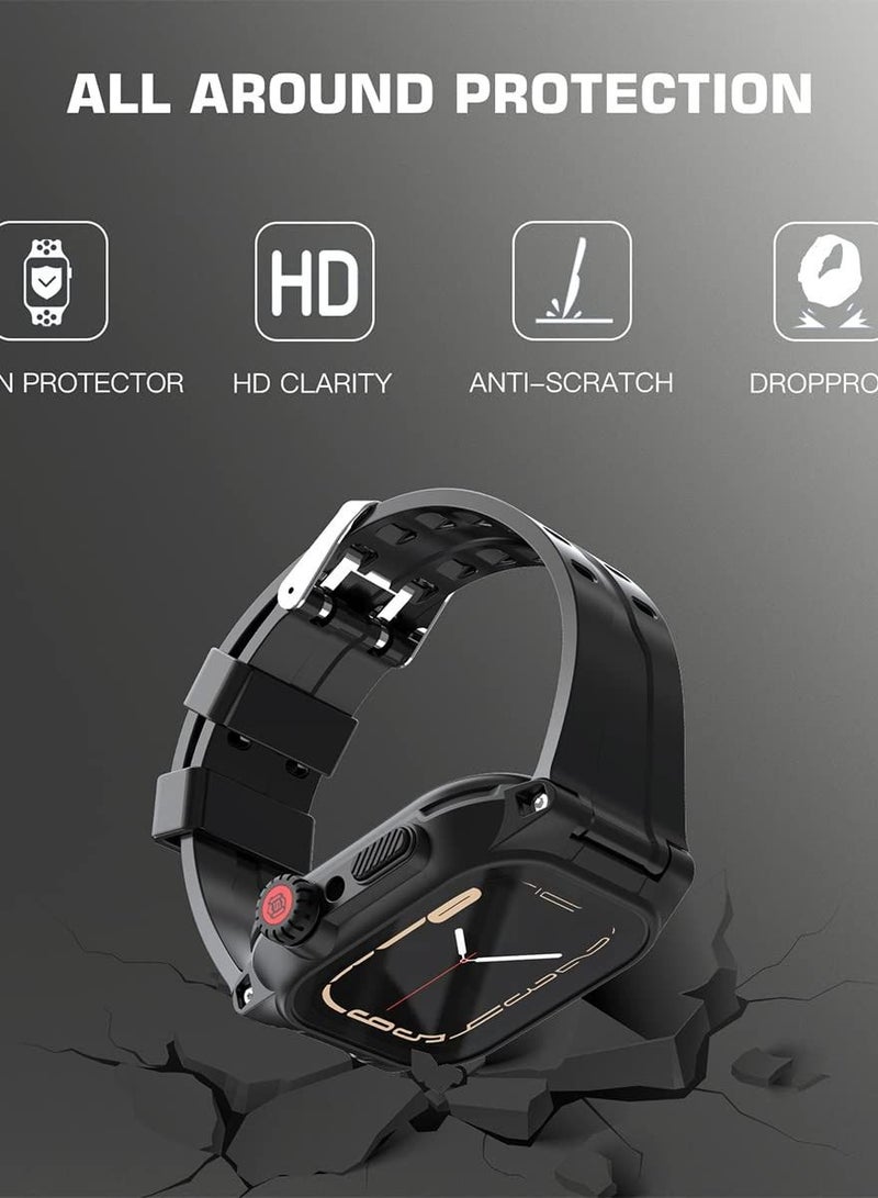 Waterproof Case for Apple Watch Series 7 45mm, 360 Full-Body Protective with Screen Protector, Shockproof Dustproof 45mm 7, Black