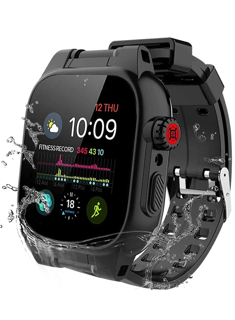 Waterproof Case for Apple Watch Series 7 45mm, 360 Full-Body Protective with Screen Protector, Shockproof Dustproof 45mm 7, Black