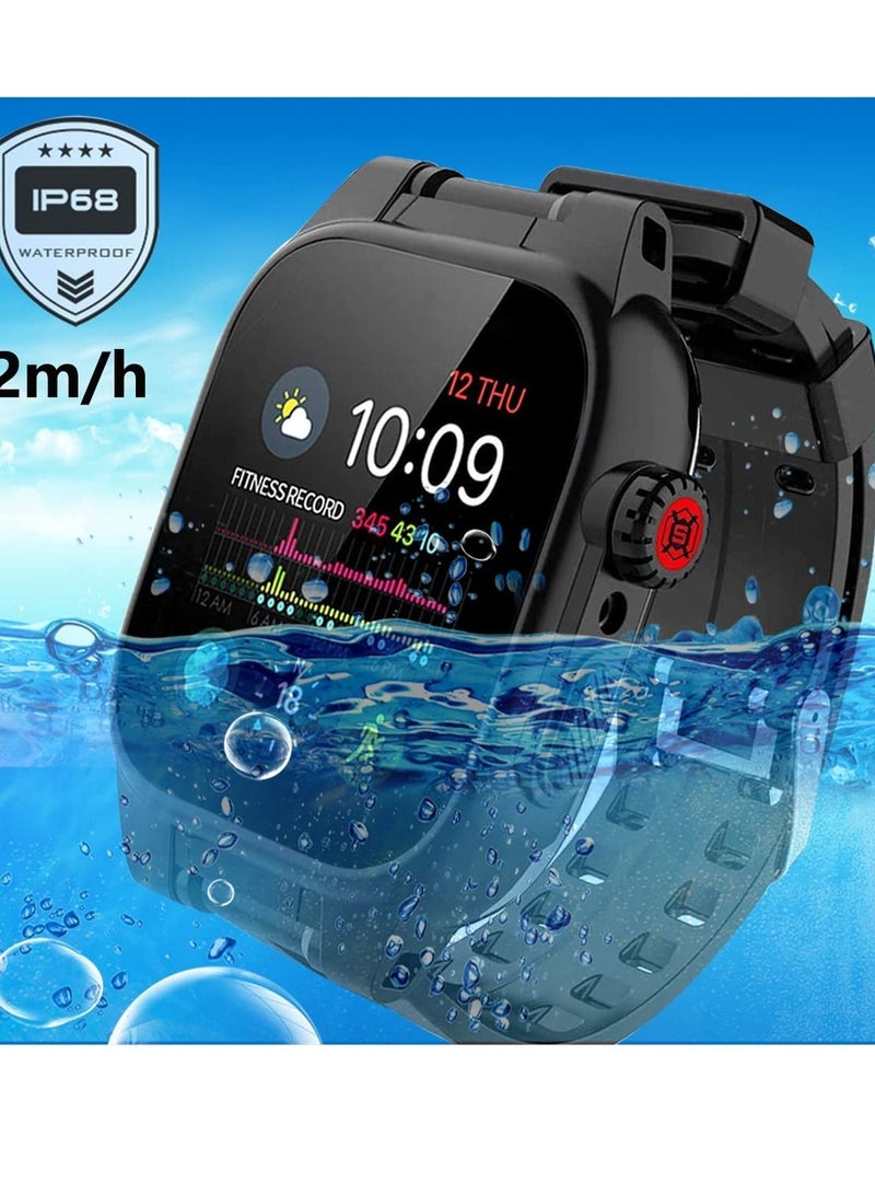 Waterproof Case for Apple Watch Series 7 45mm, 360 Full-Body Protective with Screen Protector, Shockproof Dustproof 45mm 7, Black