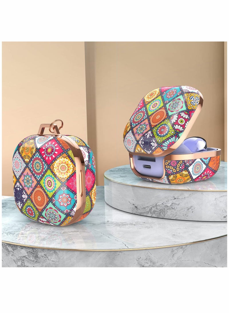 Earphone Protective Cover, for Samsung Galaxy Buds 2 Pro Case / Live Stylish Hard TPU Shockproof Cover Women Girls (Boho, with Keychain
