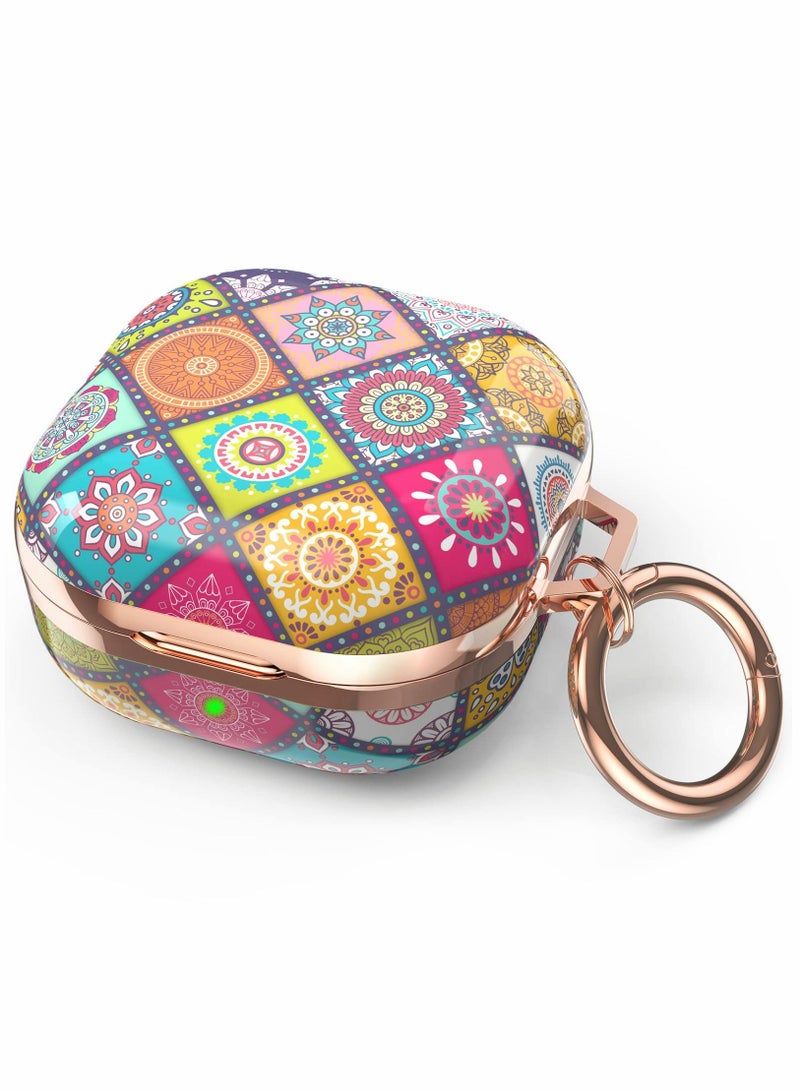 Earphone Protective Cover, for Samsung Galaxy Buds 2 Pro Case / Live Stylish Hard TPU Shockproof Cover Women Girls (Boho, with Keychain