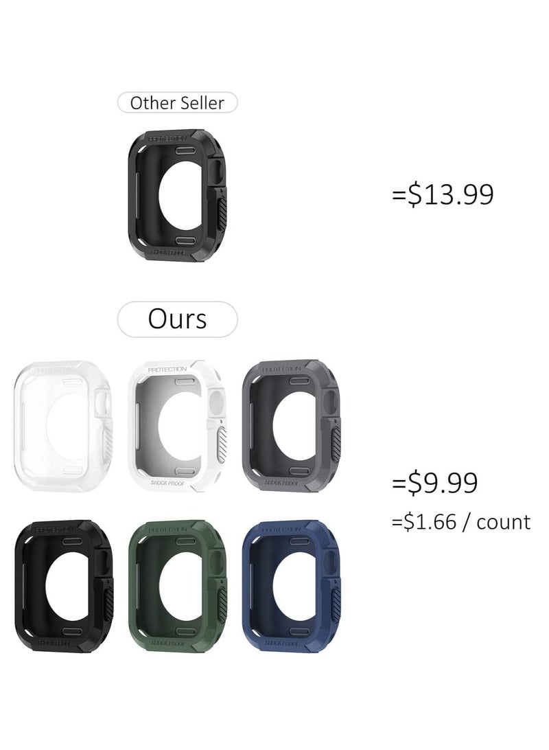 45mm Case, Compatible Fit for Apple Watch Series 7 45mm, 6 Packs Rugged Protective Case Soft TPU Bumper 7/6/SE/5/4 44mm Screen Protector Men Women